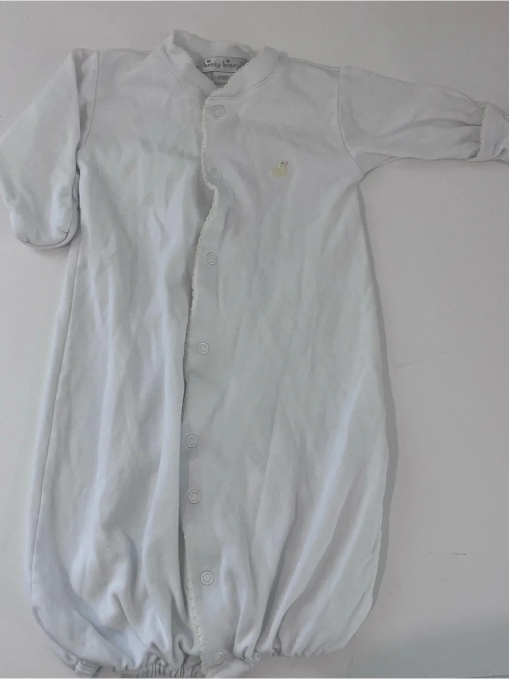 Kissy Kissy Baby Converter Gown Neutral Preemie White With Yellow Embroidery